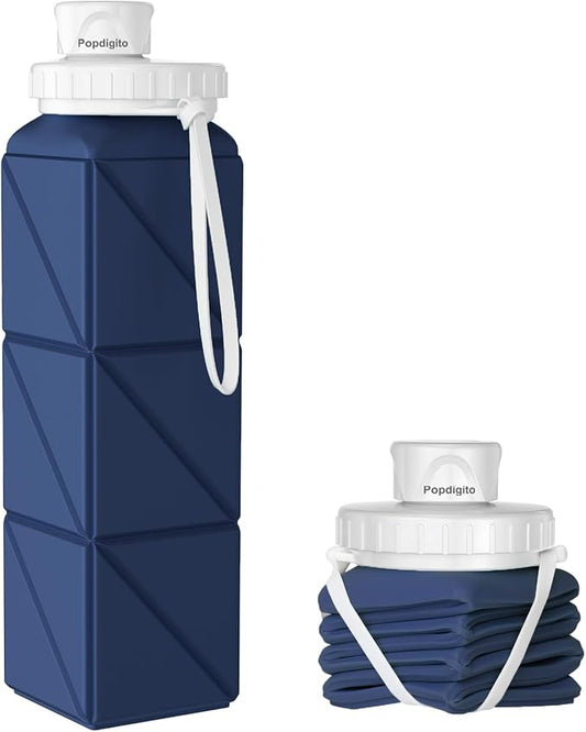Collapsible Water Bottles,BPA-Free Leak-Proof Silicone Foldable Water Bottle Cup 20.6oz,Durable Lightweight Bottle for Gym Travel Camping Hiking Running (Navy Blue)