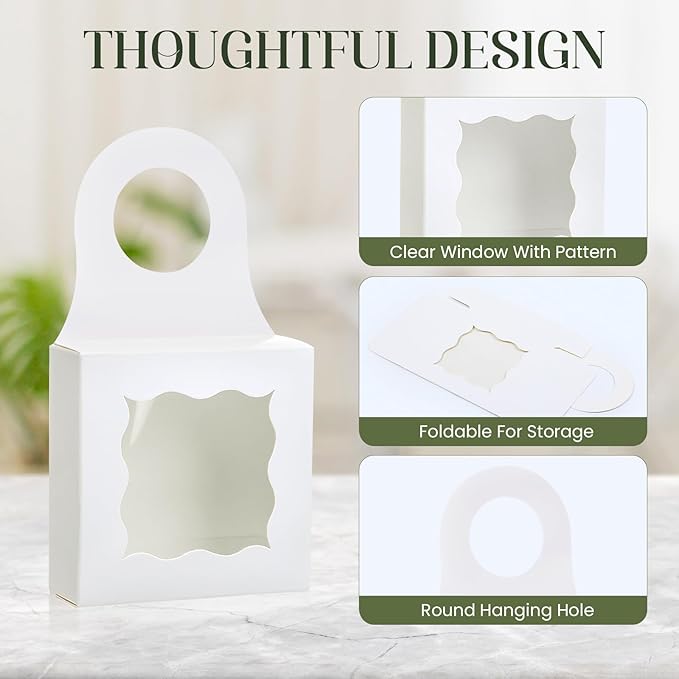 40PCS Wine Bottle Box with Window, Kraft Paper Wine Boxes for Gifts Hanging Wine Treat Box Mini Charcuterie Box Wine Champagne Bottles Gift Boxes Hanger Candy Box for Birthday Party Favor