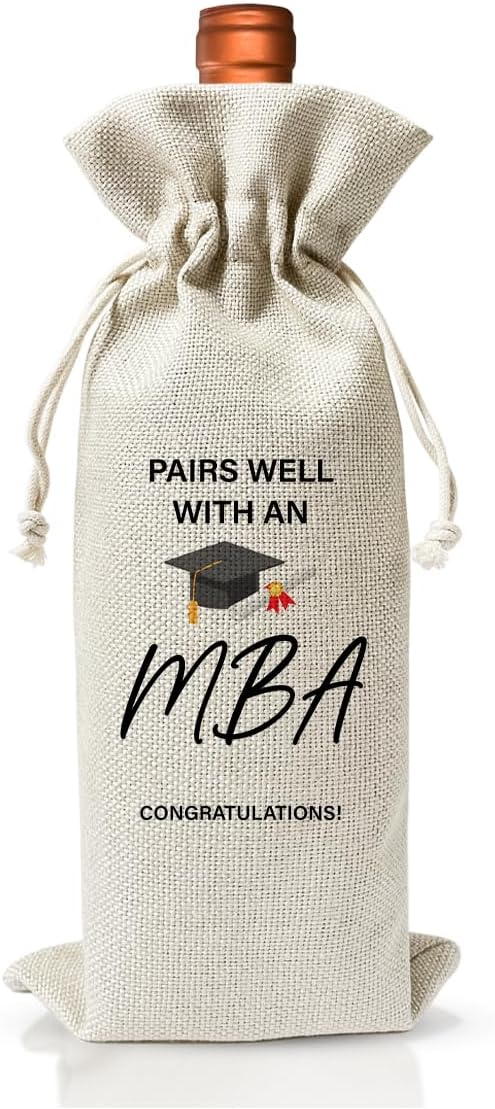 MBA Graduation Gift Wine Bag, Pairs Well With An MBA, Graduation Party Decoration For Master Bachelor Of Management Administration, Thank You Gift Bag For Women, Cotton Linen Burlap Wine Bag