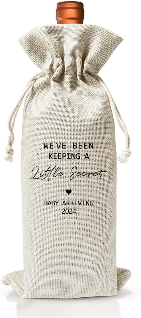 Pregnancy Announcement Gift Wine Bag, Baby Announcement Gift, Gender Neutral Pregnancy Announcement for New Grandpa Grandma Uncle Aunt, Baby Shower or Party Favor Decor, New Dad New Mom Gift