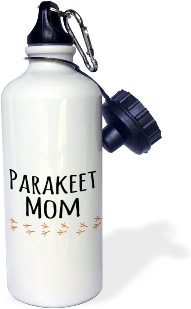 3dRose "Parakeet Mom-for girl bird lovers-female pet owners-parrot-with footprints" Sports Water Bottle, 21 oz, White