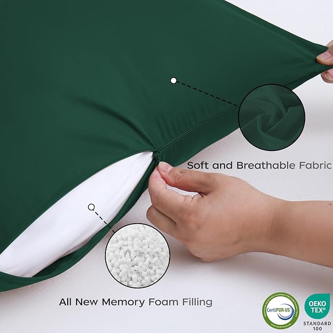 Memory Foam Body Pillow with Removable 100% Cotton Cover, Full Body Pillows for Adults, Large Long Bed Pillow for Sleeping, Firm & Supportive (20x54 inch, Dark Green)