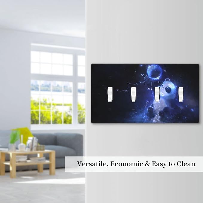 Cute Baby Panda Light Switch Cover Wall Plate Decorative 4 Gang Quad Toggle Covers Blue for Bathrooms Farmhouses Living Room Kitchens 4.5 x 8 in