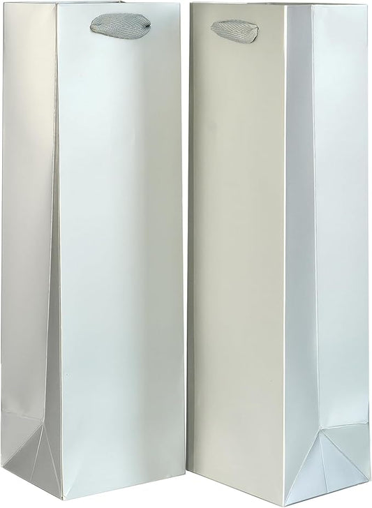 KEYYOOMY Wine Gift Bags - 10 Pack Silver Gray Kraft Paper Wine Bottle Gift Bags with Handles for Wedding Birthday Housewarming Christmas Party Supplies(10CT, 13.8x4.3x3.5 IN, Silver Gray)