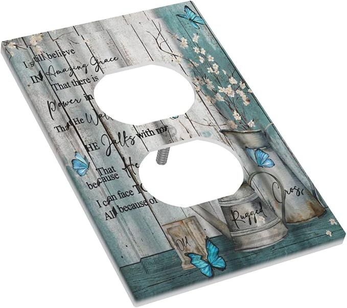 Vintage Teal Butterfly Inspirational Quotes Wood Plank Single Duplex Wall Plate Covers Light Switch Cover 1 Gang Outlet Plate Decorative Switchplate Covers Electrical Faceplate for Farmhouse Bedroom
