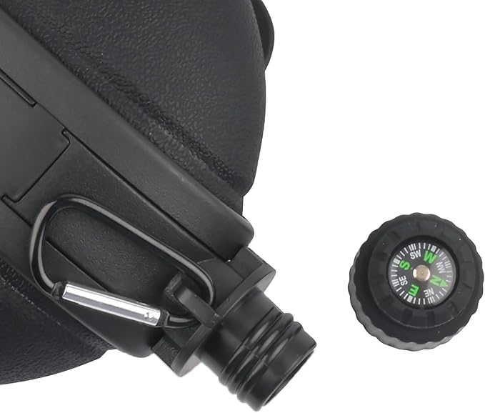 Collapsible Water Bottle 19.8 oz，Silicone Foldable Canteen Kettle,Water Jug with Compass for Outdoor Camping，Hiking，Backpacking，Traveling (Black)