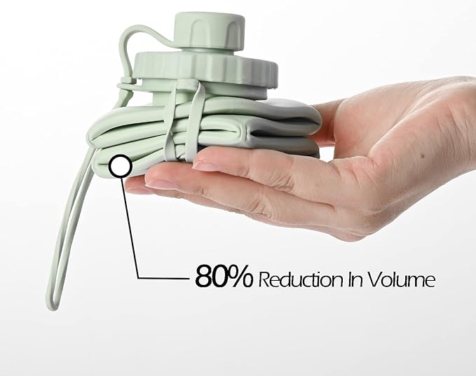 Collapsible Water Bottle, Silicone Foldable Water Bottles For Travel, Easy-To-Carry Design And Compact Size, BPA Free, 20 oz (Green)