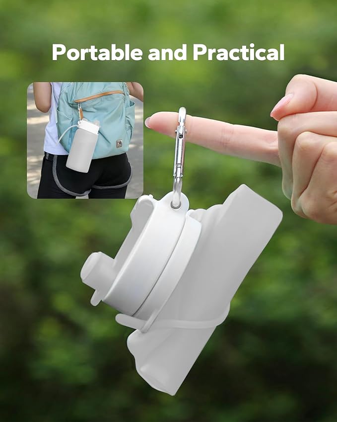 Collapsible Water Bottle, Foldable Water Bottle for Travel & Collapsable Water Bottle with Clip for Backpack, Portable Silicone Water Bottle, Collapse Water Bottle for Travel (20oz, Gray)