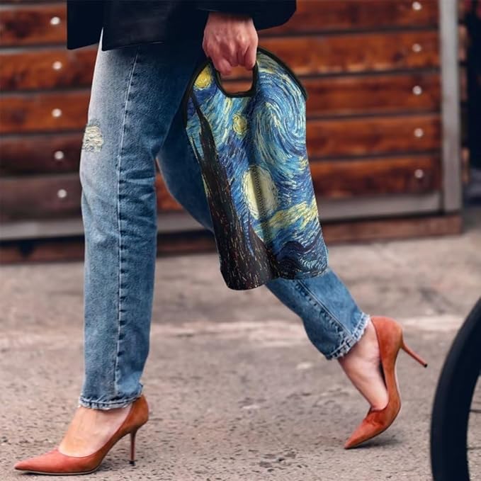 doginthehole Blue Night Sky Wine Bottle Holder 2 Bottle Wine Carrier with Divider for Travel, Starry Sky Print Wine Storage Tote Bag Portable Wine Gift Bag Insulated Sleeve Champagne Carrier Bag