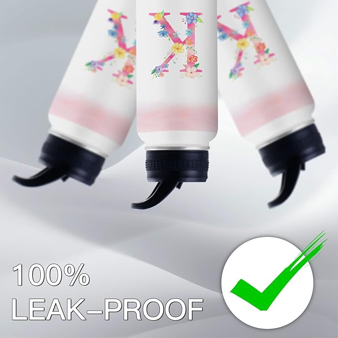 Personalized 32oz Water Bottle with Straw Customized Initial Letter Sport Bottles Monogrammed Initial Insulated Bottle Coffee Mug for Travel (K)