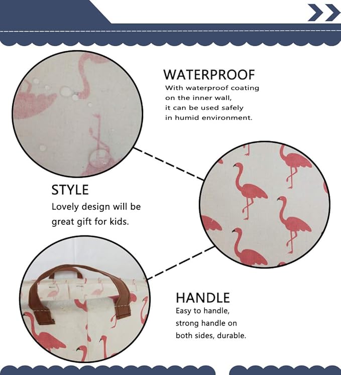 Pink Laundry Hamper,Kids Laundry Basket,Girls Hamper for Girls Room Decor,Nursery Hamper,Toy Bins,Bedroom. (Flamingo)