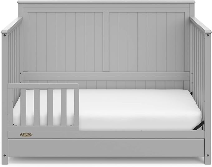 Graco Hadley 5-in-1 Convertible Crib with Drawer (Pebble Gray) – GREENGUARD Gold Certified, Crib with Drawer Combo, Full-Size Nursery Storage Drawer, Converts to Toddler Bed, Daybed