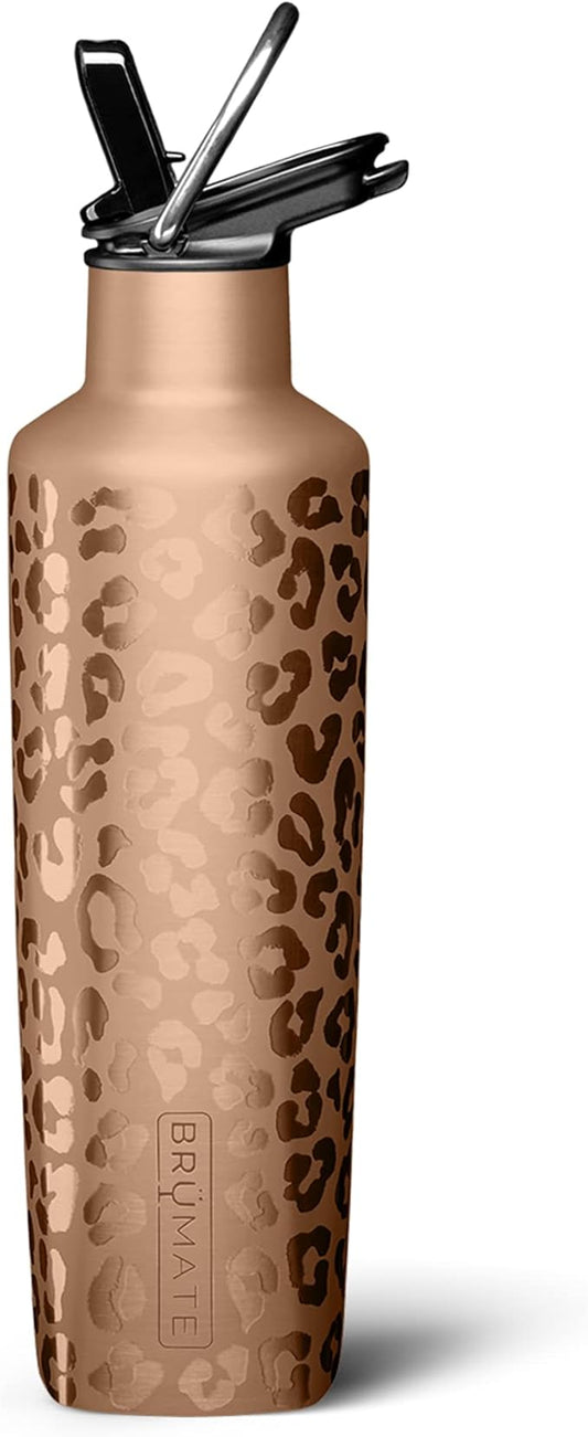 BrüMate ReHydration Mini Kids Water Bottle | 100% Leakproof Insulated Water Bottle for Kids with Straw | Stainless Steel Water Canteen | Perfect Kids Water Bottle for School | 16oz (Gold Leopard)