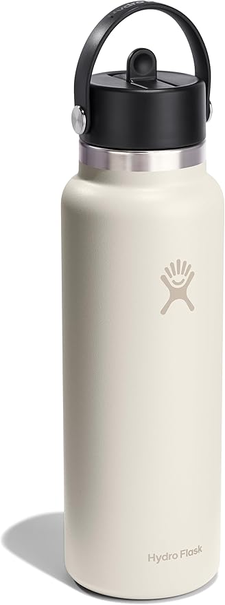 HYDRO FLASK Wide Mouth vacuum insulated stainless steel water bottle with leakproof closeable straw lid for cold water drinks, sports, travel, car and school