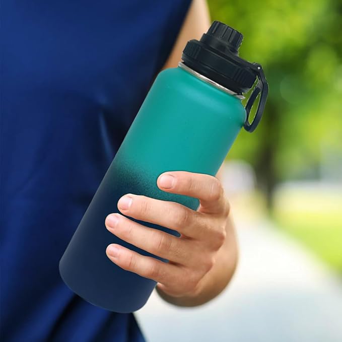 4pack 40 oz Insulated Water Bottle With Straw, Stainless Steel Sports Water Cup Flask with 2 Lids, Wide Mouth Travel Thermal Mug,Blue gradient