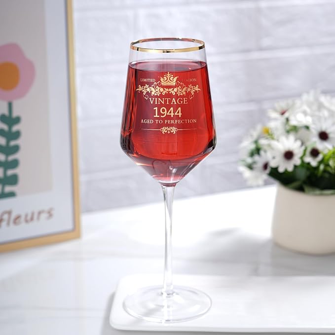 MOMRNTAIL Vintage 1944 80TH Birthday Goblet Gifts, 16OZ Goblet Wine Glass, 80 Year Old Birthday Decorations For Women men, Funny 80 Bday Gifts Idea For Friends, Sister,Dad, Mom - Turning 80 Present