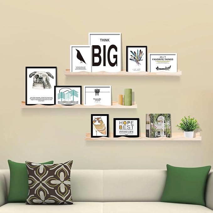 AZSKY Picture Ledge Shelf, 36 Inch Floating Shelves with Lip, Picture Shelves for Wall with Ledge(Natural Wood)