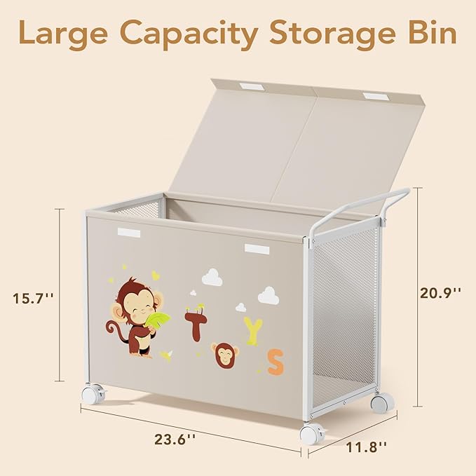 Toy Box Toy Storage - 72L Kids Toy Organizer with Wheels Toy Chest Storage Bins with Lids, Toy Boxes for Girls Boys, Stuffed Animals, Clothes, Bedroom, Living Room （beige）