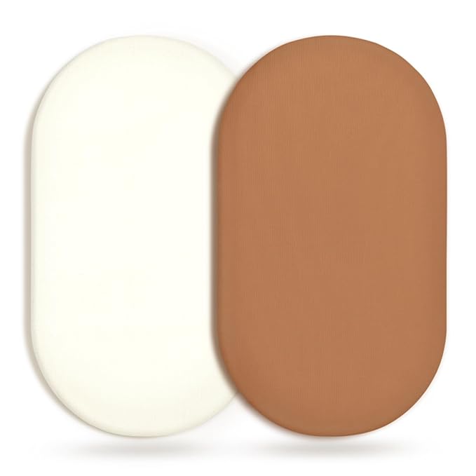 GRSSDER Stretchy Ultra Soft Fitted Bassinet Sheet 2 Pack, Universal Fit for Bassinets Baby Cradle Moses Basket Oval Rectangle Mattress Safe and Snug, Jersey Bassinet Sheets for Girls, Cream/Orange