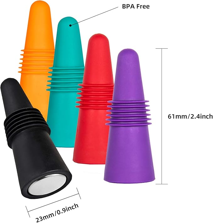 Reusable Wine Bottle Stoppers, 5 Pieces Silicone Wine Saver Champagne Stoppers, Decorative Wine Toppers Wine Sealer Caps, Beverage Preserver for Parties, Keep Wine, Beverage Fresh