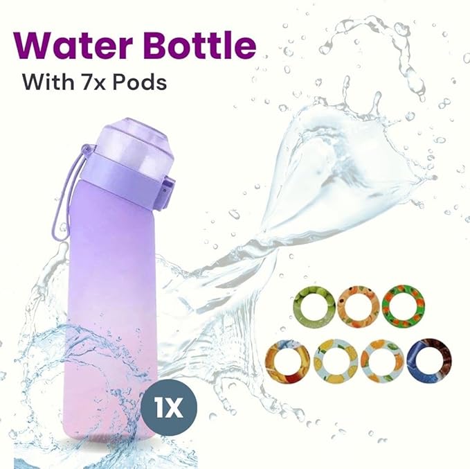 650ml Air Water Bottle with 7 Flavour Pods | BPA Free, Scented, 0 Sugar, 0 Calorie, Sports Water Bottles | Drinking Fruit Fragrance Cup for Fitness, Outdoor, Gym | Starter set… (Purple Pink)