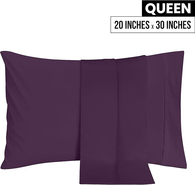 Utopia Bedding Queen Pillow Cases - 2 Pack - Envelope Closure - Soft Brushed Microfiber Fabric - Shrinkage and Fade Resistant Pillow Covers 20 X 30 Inches (Queen, Purple)