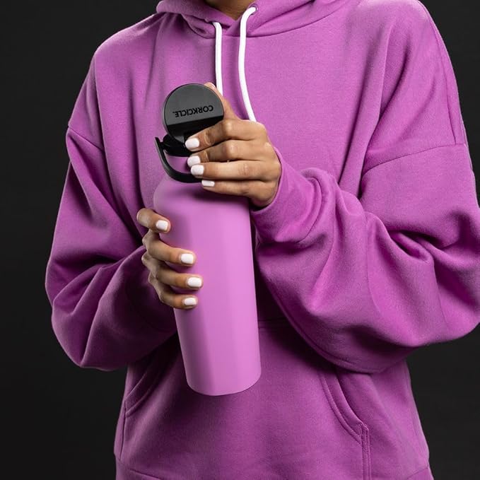 Corkcicle Insulated Canteen Travel Water Bottle, Triple Insulated Stainless Steel, Easy Grip Straw Mouth, Keeps Beverages Cold for 25 Hours or Warm for 12 Hours, 20oz, Fuchsia