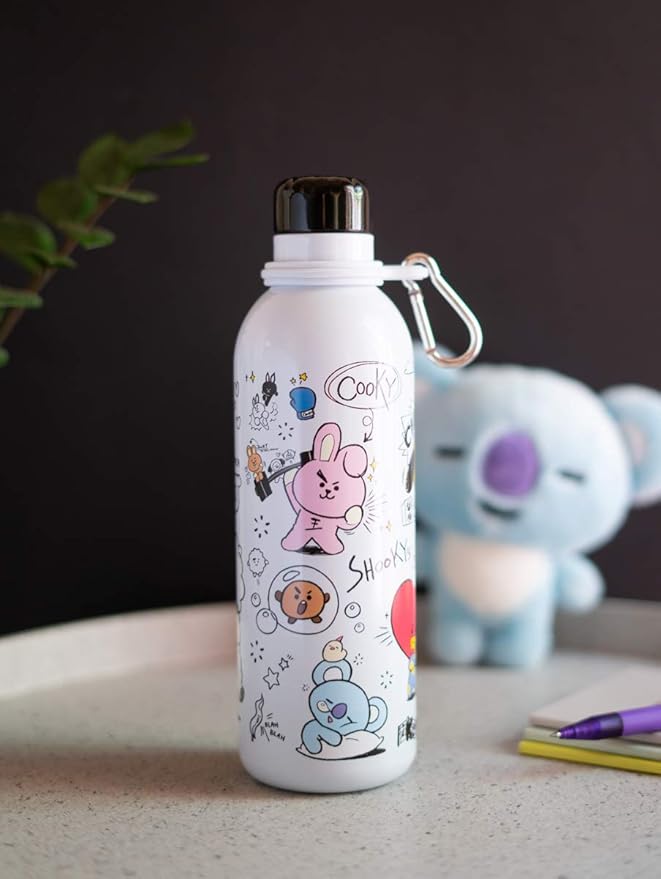 Official Kawaii Water Bottle 500ml Merchandise / 17OZ, Stainless Steel, Vacuum Insulated Water Bottle, Double Wall Reusable Water Bottle With Carabiner, BPA Free - Kawaii Stuff