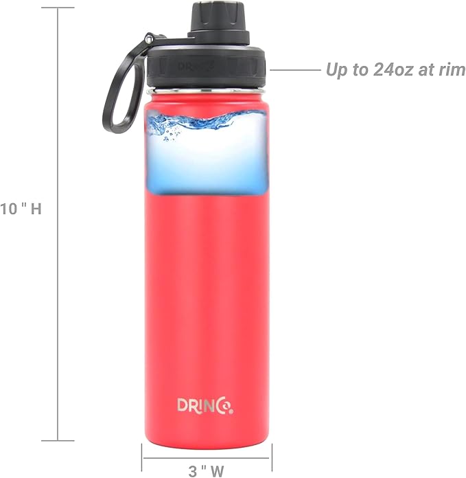 DRINCO Stainless Steel Water Bottle Spout Lid Vacuum Insulated Double Wall Water Bottle Wide Mouth (40oz 32oz 22oz 18oz 14oz) Leak Proof Keeps Cold or Hot (22 oz, 22oz Barn Red)
