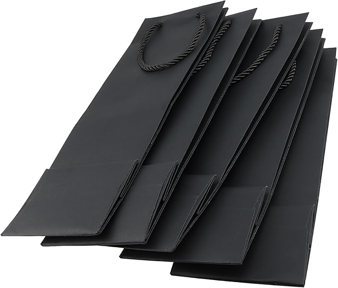 MANCHAP 24 Pcs 13.7 x 4.3 x 3.5 Inch Black Paper Wine Bottle Bags, Wine Bags with Handles, Single Bottle Paper Wine Bags for Wedding, Party, Shopping