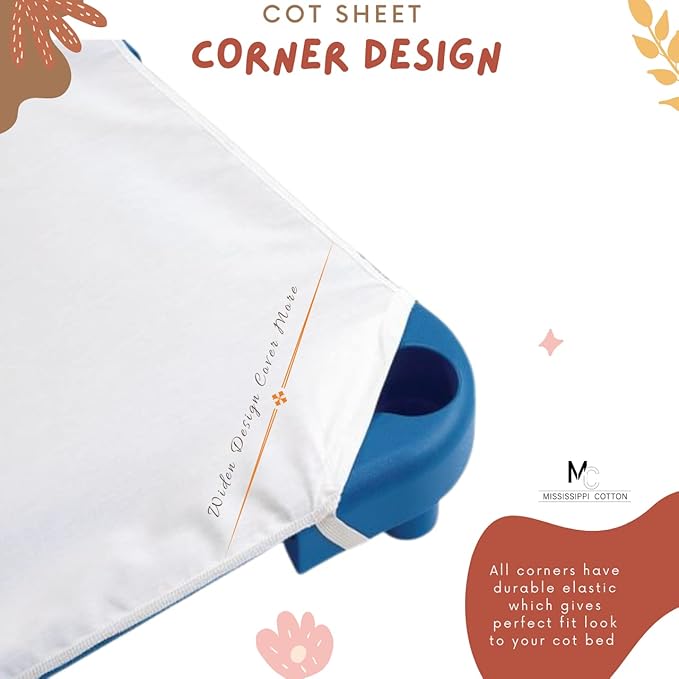 Pack of 24 Cot Sheet for Daycare Preschool Cot Bed -Polyblend Fabric with Corner Elastic Cots Sheets Fits On 22" X 40" Inches Size Toddler and Preschool Daycare Cot White 22 X 40 Size