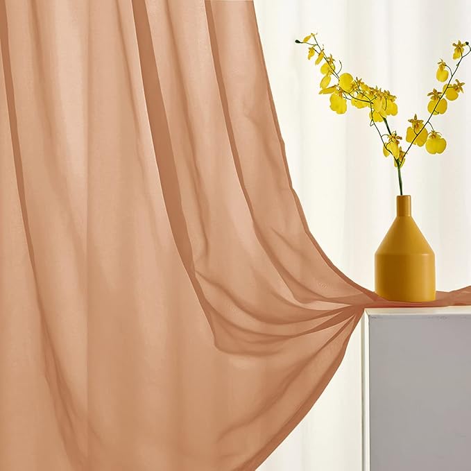 Sheer Curtains for Living Room Bedroom 63 Inch Length Brown Rod Pocket Sheer Voile Curtains Brown Sheer Drapes Kids 52x63 Inches Long 2 Panels