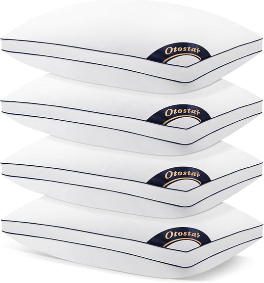 OTOSTAR Pillows Queen Size Set of 4 Bed Pillows for Sleeping Cooling Pillows 4 Pack with 3D Microfiber Filling Breathable Cover Pillows for Back Stomach or Side Sleepers Soft Fluffy Pillows for Bed