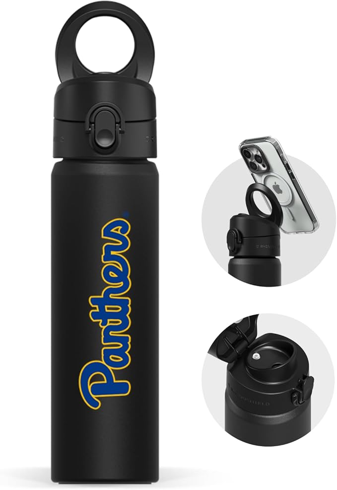 RHINOSHIELD AquaStand Magnetic Bottle 23 oz | Stainless Steel Insulated Sport Bottle w/MagSafe Handle, Adjustable Tripod, Rounded Spout & Leak-Proof - University of Pittsburgh - Panthers