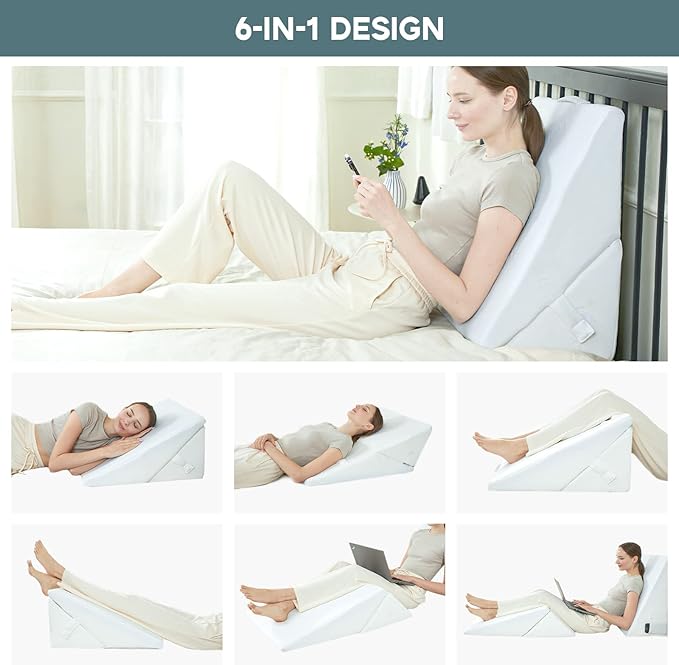 Bed Wedge Pillow, Adjustable 9 &12 Inch Foldable Bed Wedge Pillow for Sleeping, Memory Foam Triangle Pillow Wedge System for Legs and Back Support Pillow