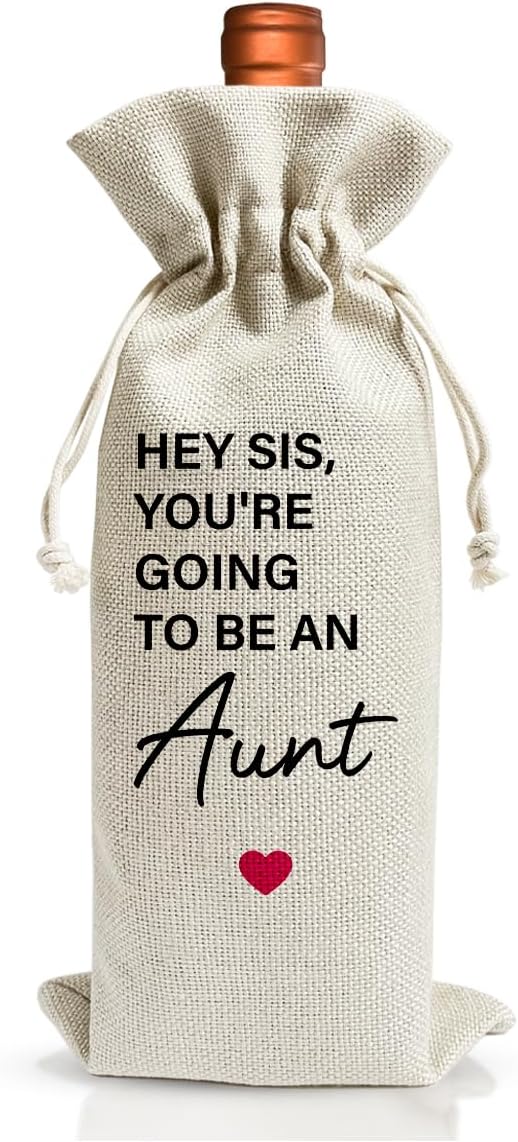 Pregnancy Announcement Wine Gift Bags For Sister, Burlap Wine Bottle Cover Bag For Pregnancy Announcement New Baby Sister Aunt Party Supplies, Cotton Linen Wine Gift Bag With Drawstring