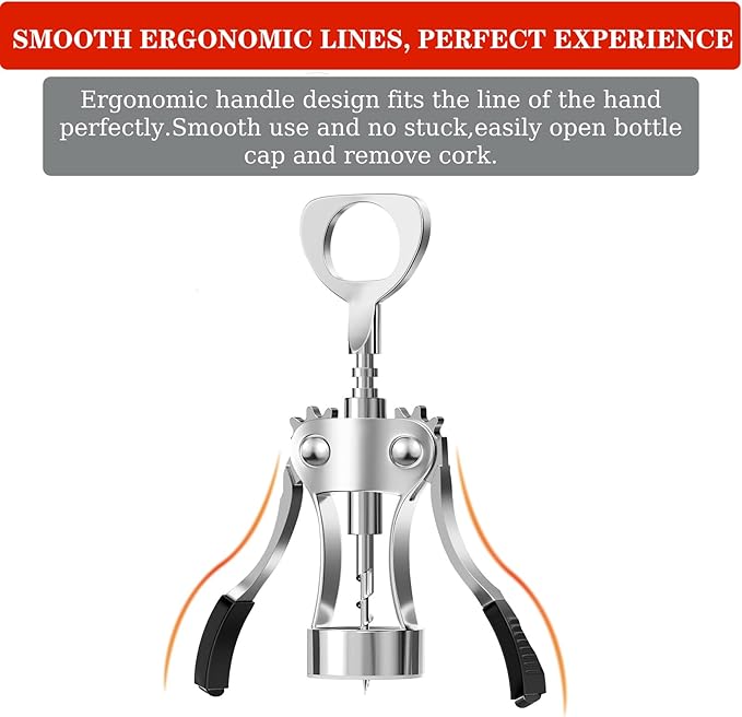 KORCCI Wine Opener, Wine Bottle Opener, Zinc Alloy Wing Corkscrew Heavy Duty, Cork Screw Beer Opener for Bartenders, Multifunctional Bottle Opener for Kitchen, Restaurant, Bar, Waiters (1, Sliver)