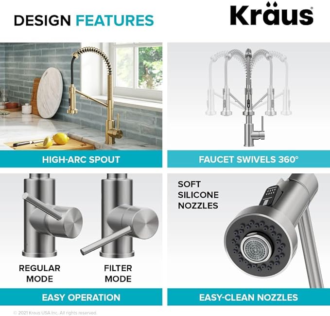 Kraus KFF-1610SFACB Bolden 2-in-1 Commercial Style Pull-Down Single Handle Filter Kitchen Faucet for Reverse Osmosis or Water Filtration System, Spot Free Antique Champagne Bronze