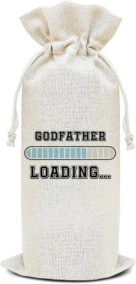 Wine Canvas Bag, Godfather Gifts Wine Gift Bag, Godfather Proposal Gifts for Men Brother Uncle Wine Bags for Wine Bottles, Wine Champagne Gifts With Drawstring Baptism Party Decoration -WB06