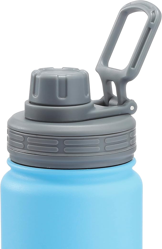 STOVER 25oz Insulated Water Bottle, Wide Mouth Double-Walled Stainless Steel- Vacuum Sealed, Leakproof, Durable, Slim Design Fits in Cup Holder- Flip Top Lid/Spout for Travel- Women/Men (Light Blue)