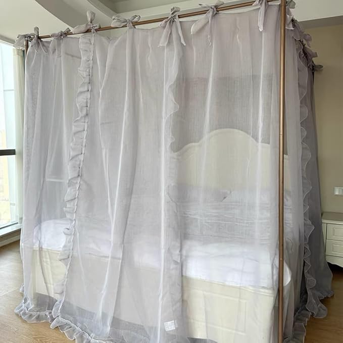Elegant Princess 4 Corner Post Mosquito Net Romantic for Girls Women Bed Curtain Canopy for Adult Wedding Bedroom Kids Rooms Decoration (Type4-Grey, California King)
