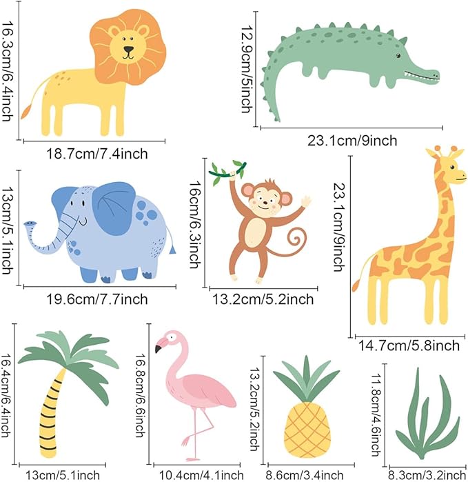 Animal Wall Decals Peel and Stick, 26 Pcs Jungle Safari Animal Decor for Boys Bedroom Nursery Computer Lockers Living Room