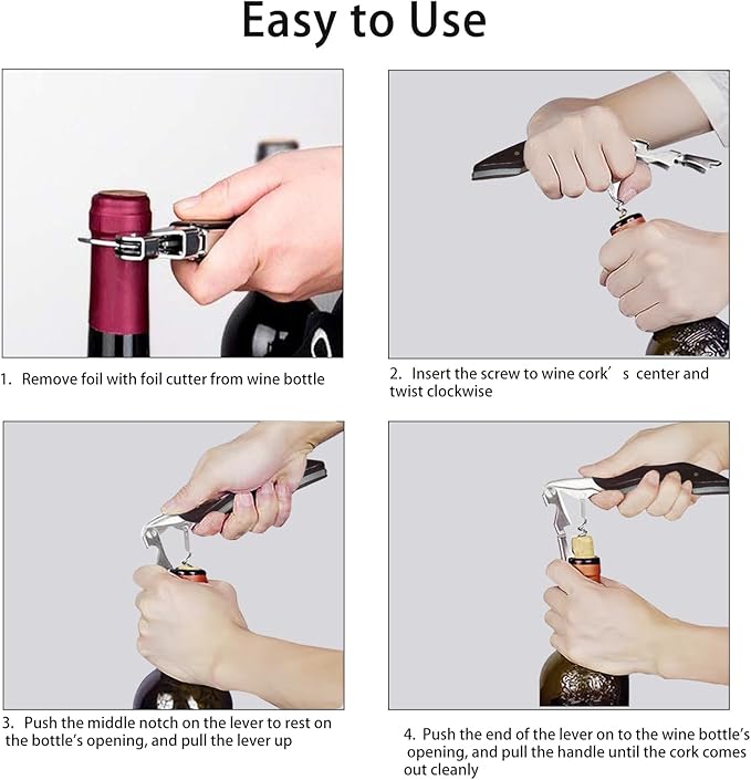 Wine Opener 2 Pack, Professional Wine Bottle Opener, Stainless Steel Wine Key Manual Corkscrew Wine Opener for Servers Bartender