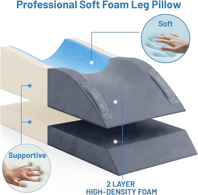 Leg Elevation Pillows, Wedge Pillow for After Surgery Or Rest, Memory Foam Leg Support Adjustable, Back Knee Hip Ankles Pain Relief, Knee Pillow for Sleeping Blood Circulation Grey
