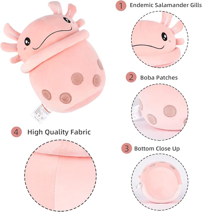 Niuniu Daddy Stuffed Boba Plushies Squishy Bubble Tea Plush Toy Pillow Cute Milk Tea Plushie Adorable Cuddle Pillow Stuffed Food Toy Great Gift for Birthday/Christmas (Axolotl, Medium)