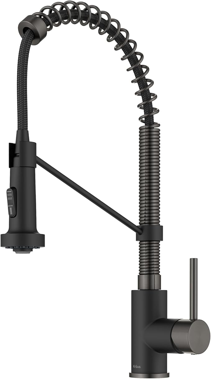 Kraus KPF-1610MBSB Bolden 18-Inch Commercial Kitchen Faucet with Dual Function Pull-Down Sprayhead in all-Brite Finish, Matte Black/Black Stainless Steel