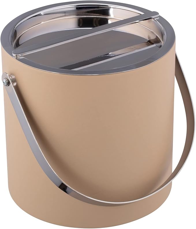 Kraftware 3qt Polished Chrome Arch Handle & Bridge Cover: Beige Manhattan 3 quart Ice Bucket, Small