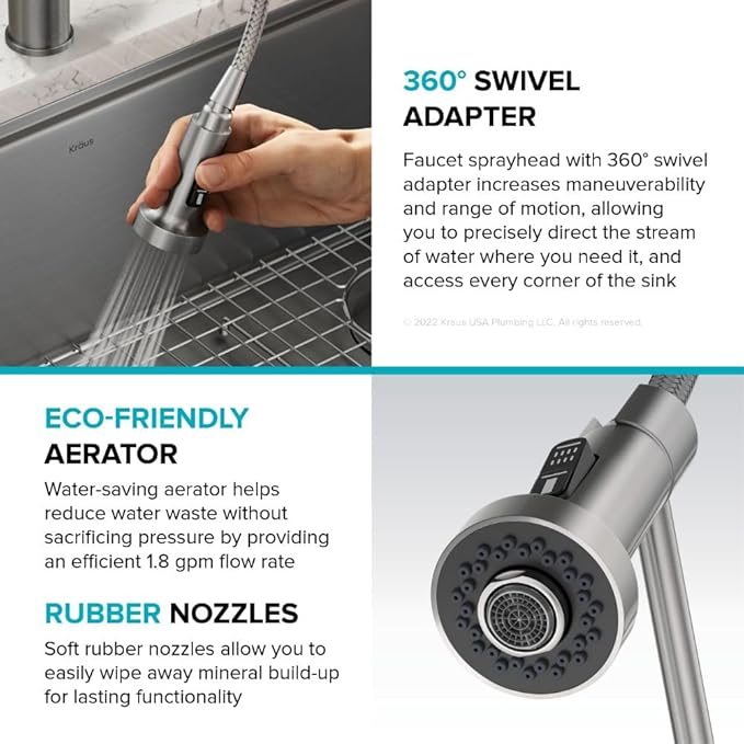 KRAUS Bolden 2-in-1 Commercial Style Pull-Down Single Handle Water Filter Kitchen Faucet for Reverse Osmosis or Water Filtration System in Spot-Free Stainless Steel/Matte Black, KFF-1610SFSMB