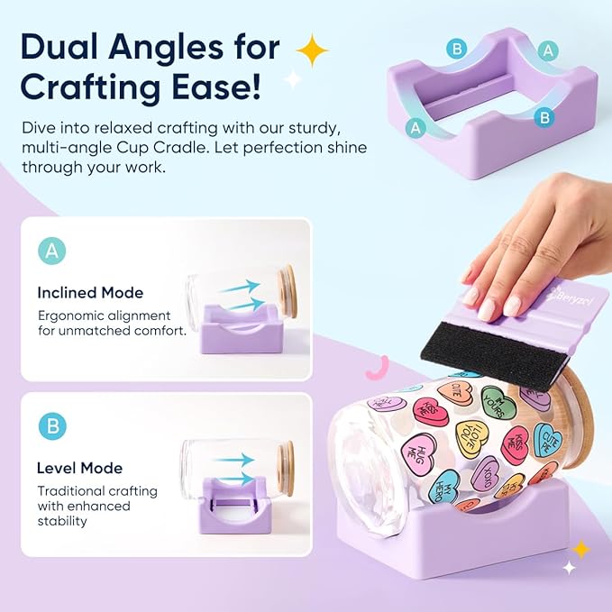 Silicone Cup Cradle, Cup Cradle for Tumblers Use to Apply UV DTF Decal/Apply Vinyl Decals -Keep Mugs in Place with Felt Squeegee（Purple）