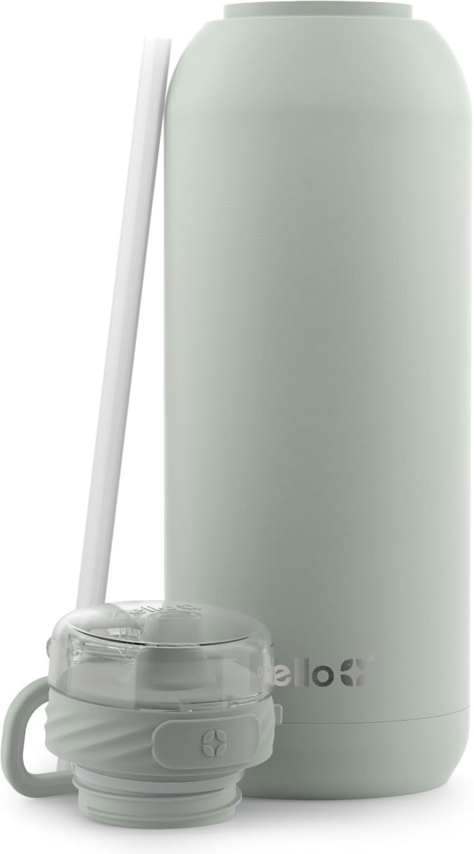 Ello Cooper 40oz Stainless Steel Water Bottle with Straw and Carry Handle, Double Walled and Vacuum Insulated Metal, Leak Proof Locking Lid with Soft Silicone Spout, Reusable, BPA Free, Sage